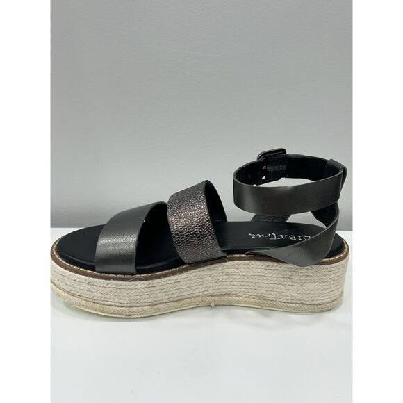 Diba True Day Line 8.5 Espadrille Black Gunmetal Leather Platform Espadrille NIB - Picture 2 of 8